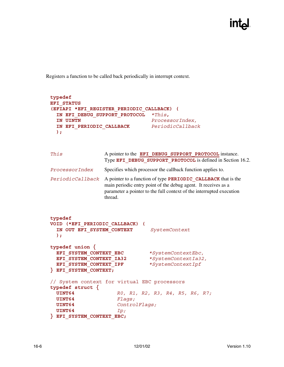 Registerperiodiccallback() | Intel Extensible Firmware Interface User Manual | Page 720 / 1084