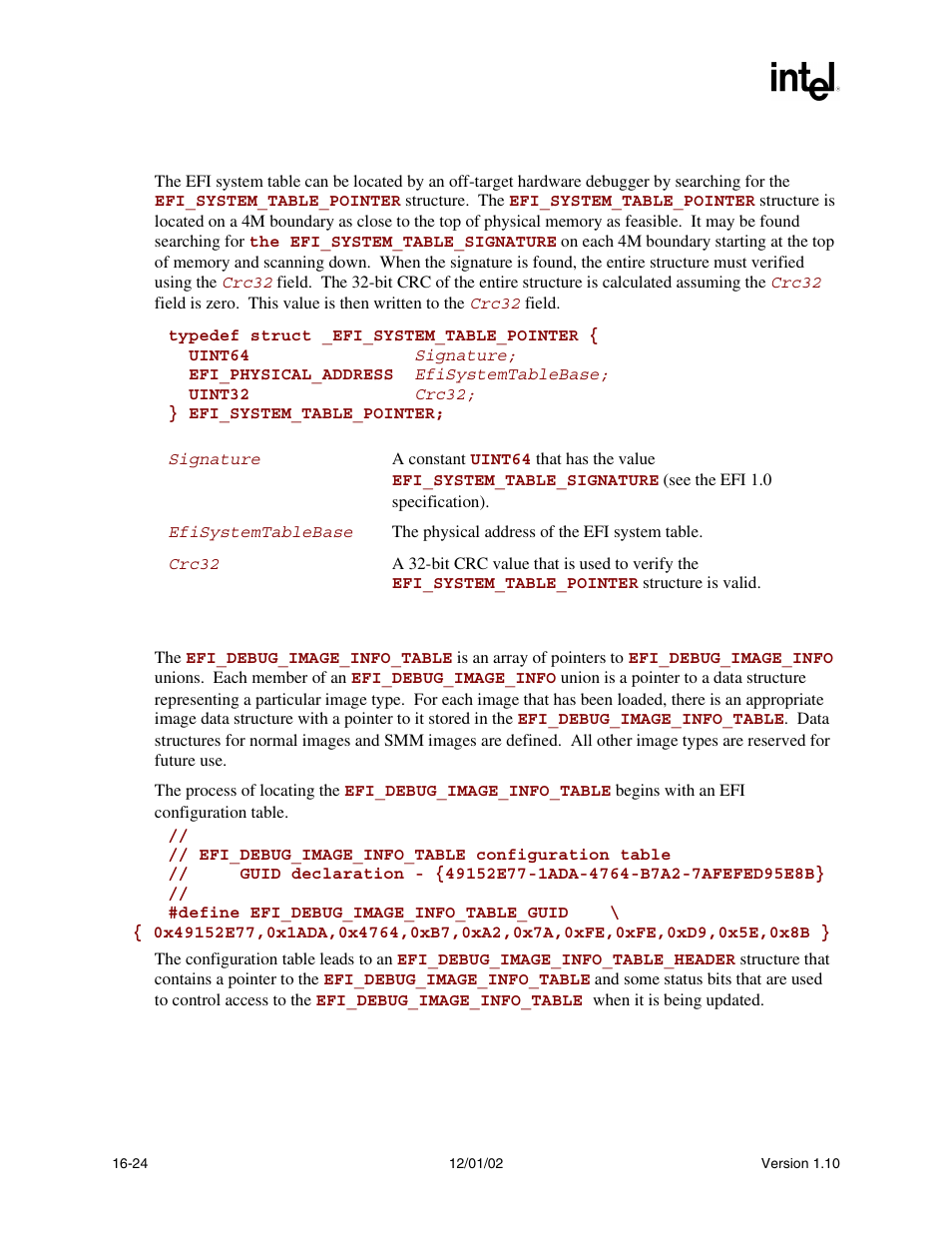 2 efi system table location, 3 efi image info, Debug image info table | Intel Extensible Firmware Interface User Manual | Page 738 / 1084