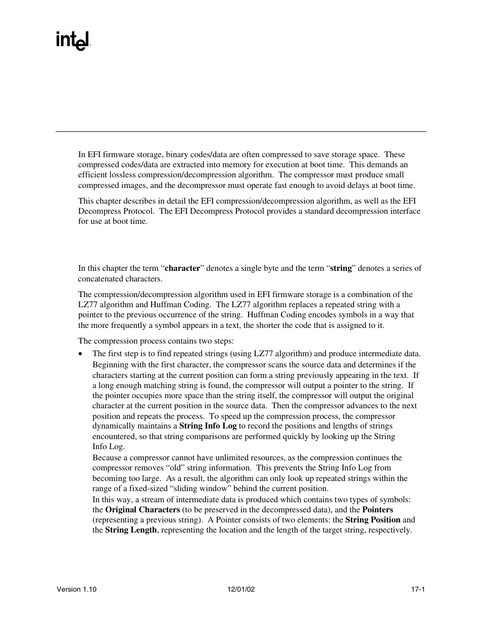 17 protocols - compression algorithm specification, 1 algorithm overview | Intel Extensible Firmware Interface User Manual | Page 741 / 1084