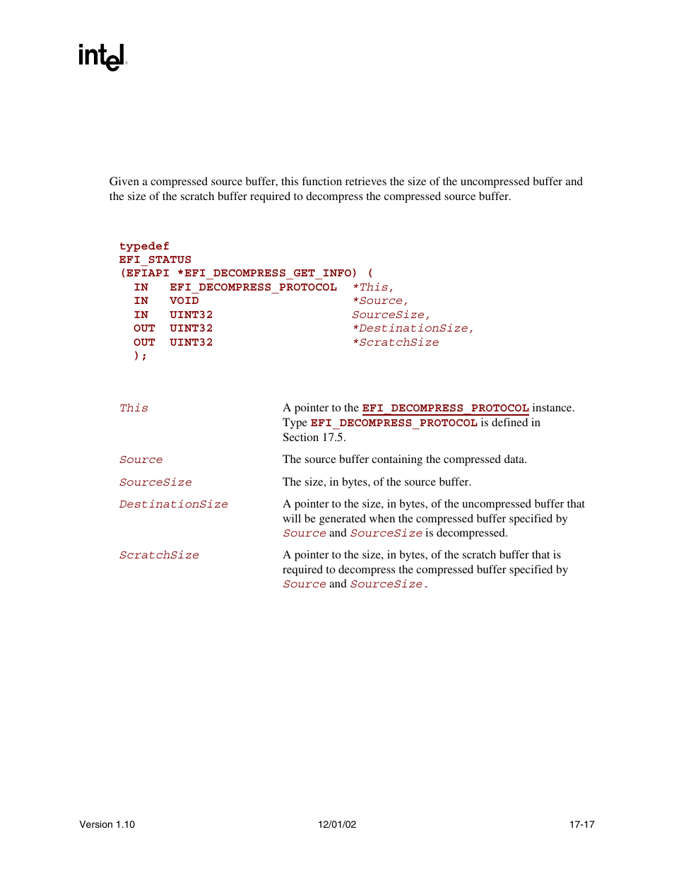 Efi_decompress_protocol.getinfo(), Getinfo(), Func | Intel Extensible Firmware Interface User Manual | Page 757 / 1084