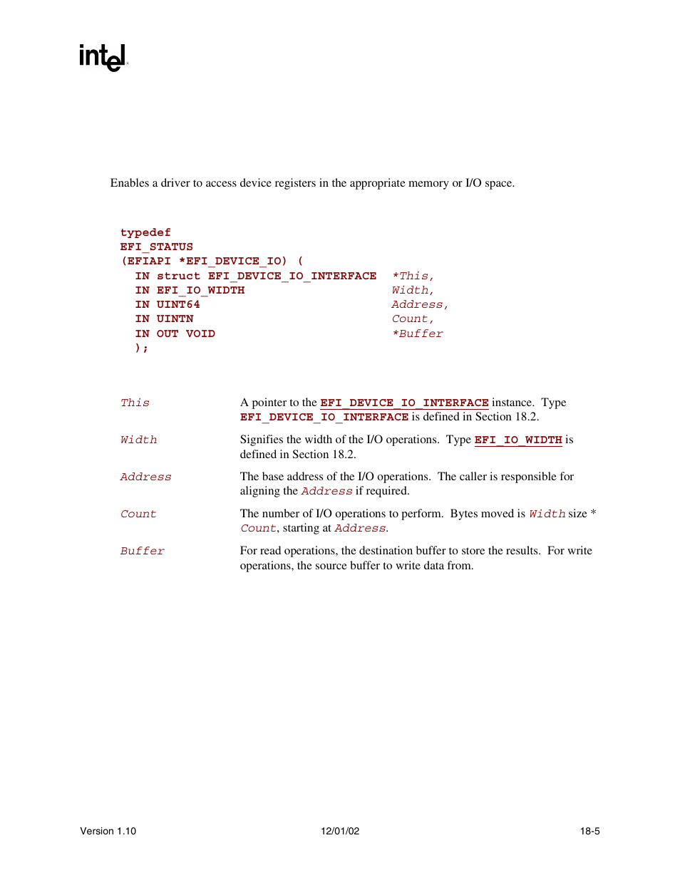 Device_io.mem(), .io(), and .pci(), Mem(), Io() | Pci() | Intel Extensible Firmware Interface User Manual | Page 765 / 1084