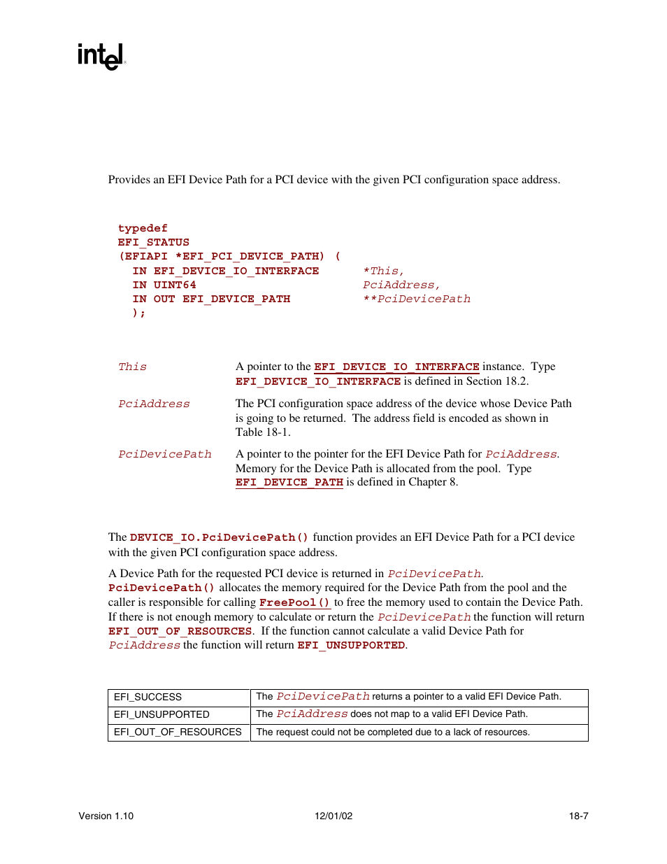 Device_io.pcidevicepath(), Pcidevicepath(), Func | Intel Extensible Firmware Interface User Manual | Page 767 / 1084