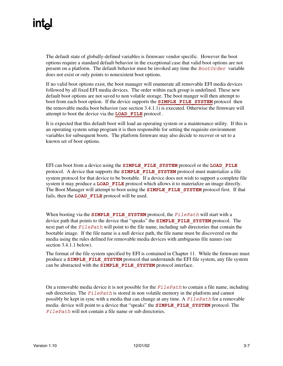 3 boot option variables default behavior, 4 boot mechanisms, 1 boot via simple file protocol | 1 removable media boot behavior | Intel Extensible Firmware Interface User Manual | Page 77 / 1084