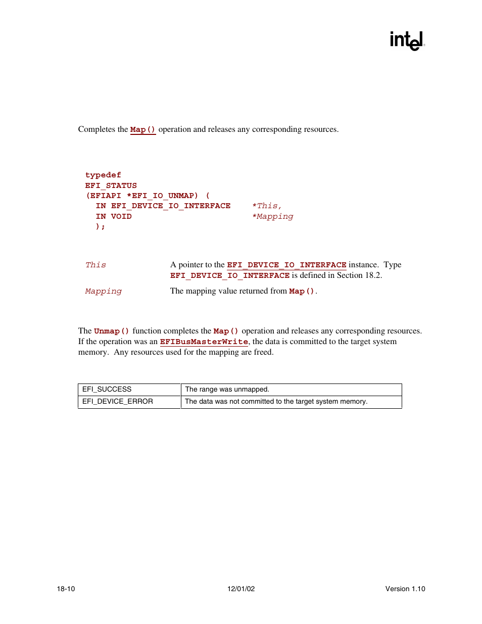Device_io.unmap(), Unmap(), When co | Intel Extensible Firmware Interface User Manual | Page 770 / 1084