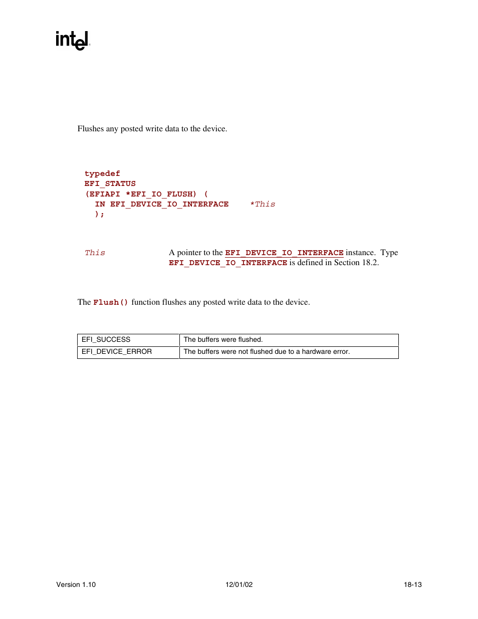 Device_io.flush(), Flush() | Intel Extensible Firmware Interface User Manual | Page 773 / 1084