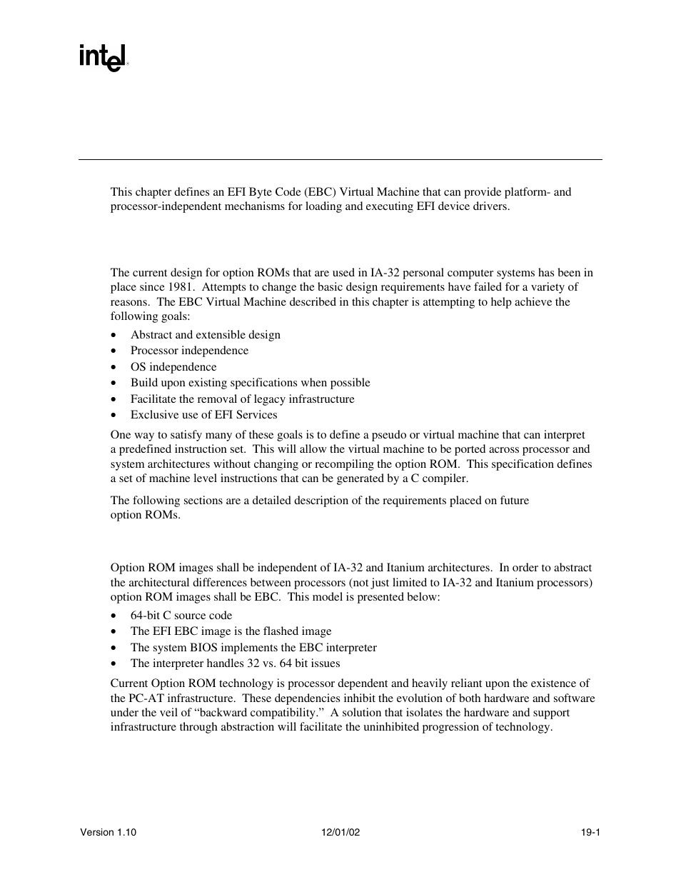 19 efi byte code virtual machine, 1 overview, 1 processor architecture independence | Intel Extensible Firmware Interface User Manual | Page 775 / 1084