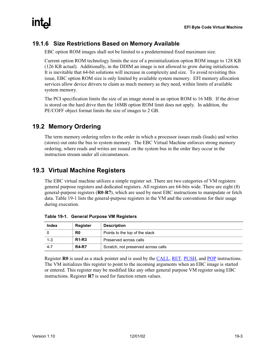 6 size restrictions based on memory available, 2 memory ordering, 3 virtual machine registers | Intel Extensible Firmware Interface User Manual | Page 777 / 1084