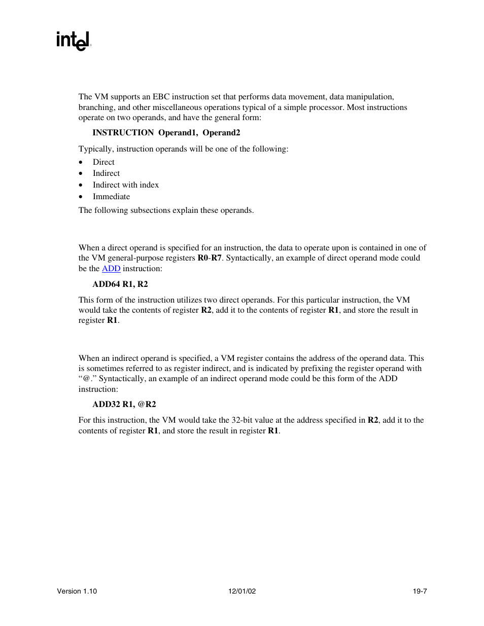 5 ebc instruction operands, 1 direct operands, 2 indirect operands | Intel Extensible Firmware Interface User Manual | Page 781 / 1084