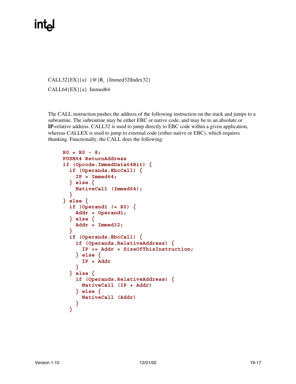 Call, Call syntax, Description | Intel Extensible Firmware Interface User Manual | Page 791 / 1084