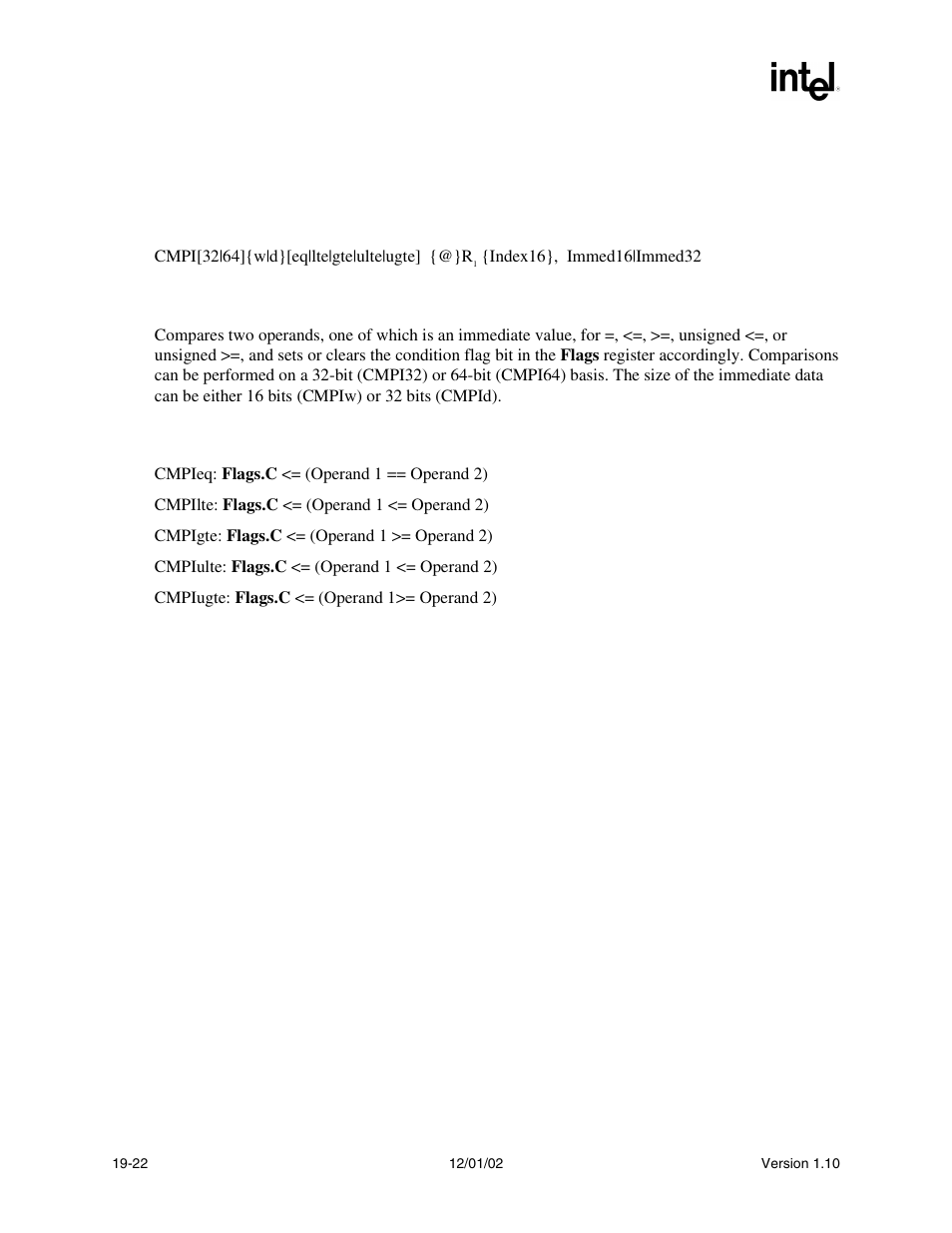Cmpi, Cmpi syntax, Description | Operation | Intel Extensible Firmware Interface User Manual | Page 796 / 1084