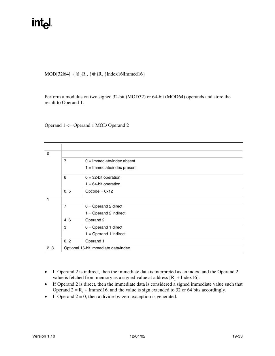 Mod syntax, Description, Operation | Behaviors and restrictions | Intel Extensible Firmware Interface User Manual | Page 807 / 1084