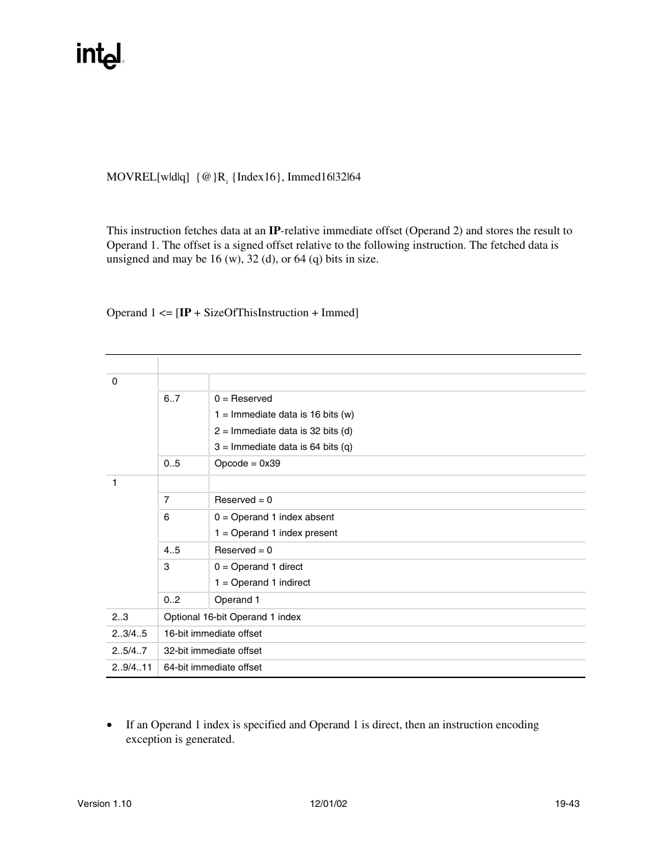 Movrel, Movrel syntax, Description | Operation, Behaviors and restrictions | Intel Extensible Firmware Interface User Manual | Page 817 / 1084