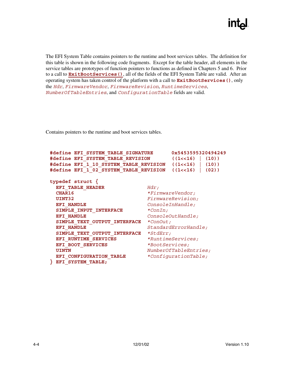 3 efi system table, Efi_system_table, Efi system table | Intel Extensible Firmware Interface User Manual | Page 82 / 1084