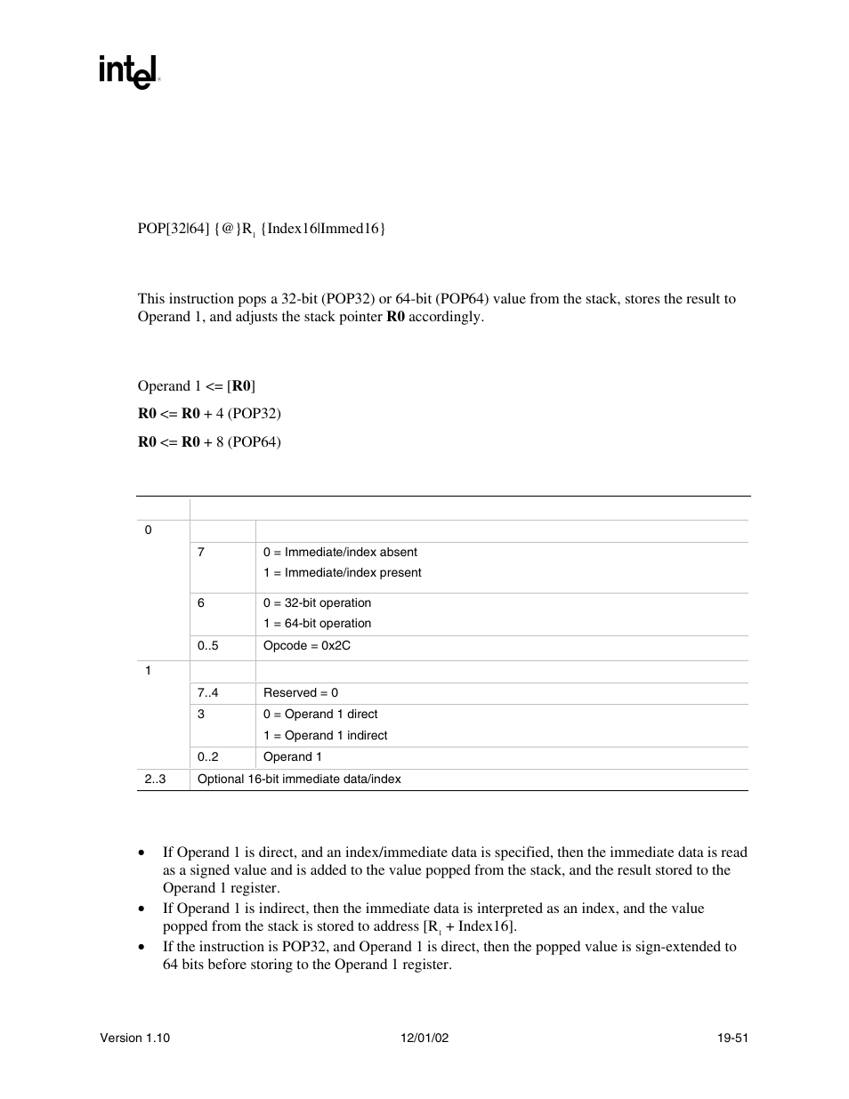 Pop syntax, Description, Operation | Behaviors and restrictions | Intel Extensible Firmware Interface User Manual | Page 825 / 1084
