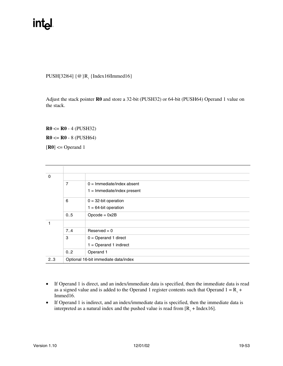 Push, Push syntax, Description | Operation, Behaviors and restrictions | Intel Extensible Firmware Interface User Manual | Page 827 / 1084