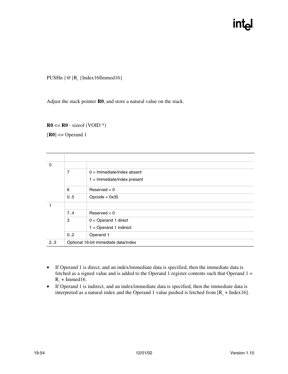 Pushn, Pushn syntax, Description | Operation, Behaviors and restrictions | Intel Extensible Firmware Interface User Manual | Page 828 / 1084