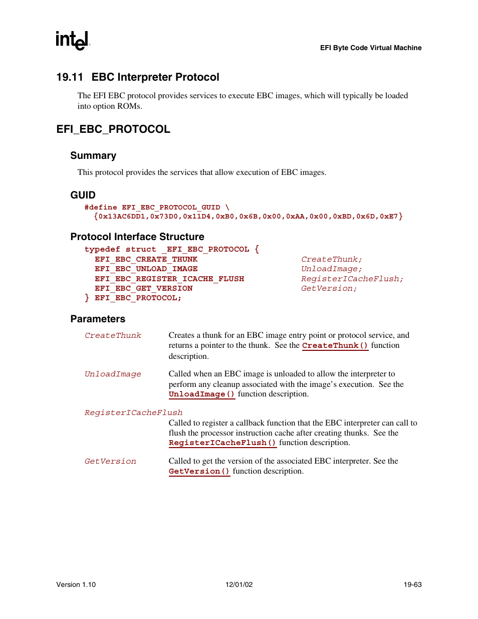 11 ebc interpreter protocol, Efi_ebc_protocol | Intel Extensible Firmware Interface User Manual | Page 837 / 1084