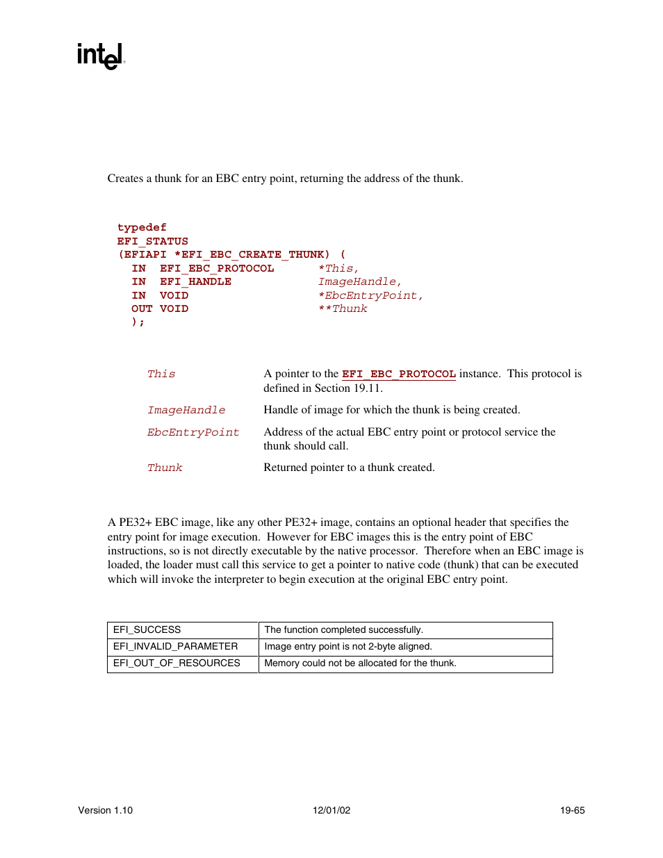 Efi_ebc_protocol.createthunk(), Createthunk(), Func | Intel Extensible Firmware Interface User Manual | Page 839 / 1084