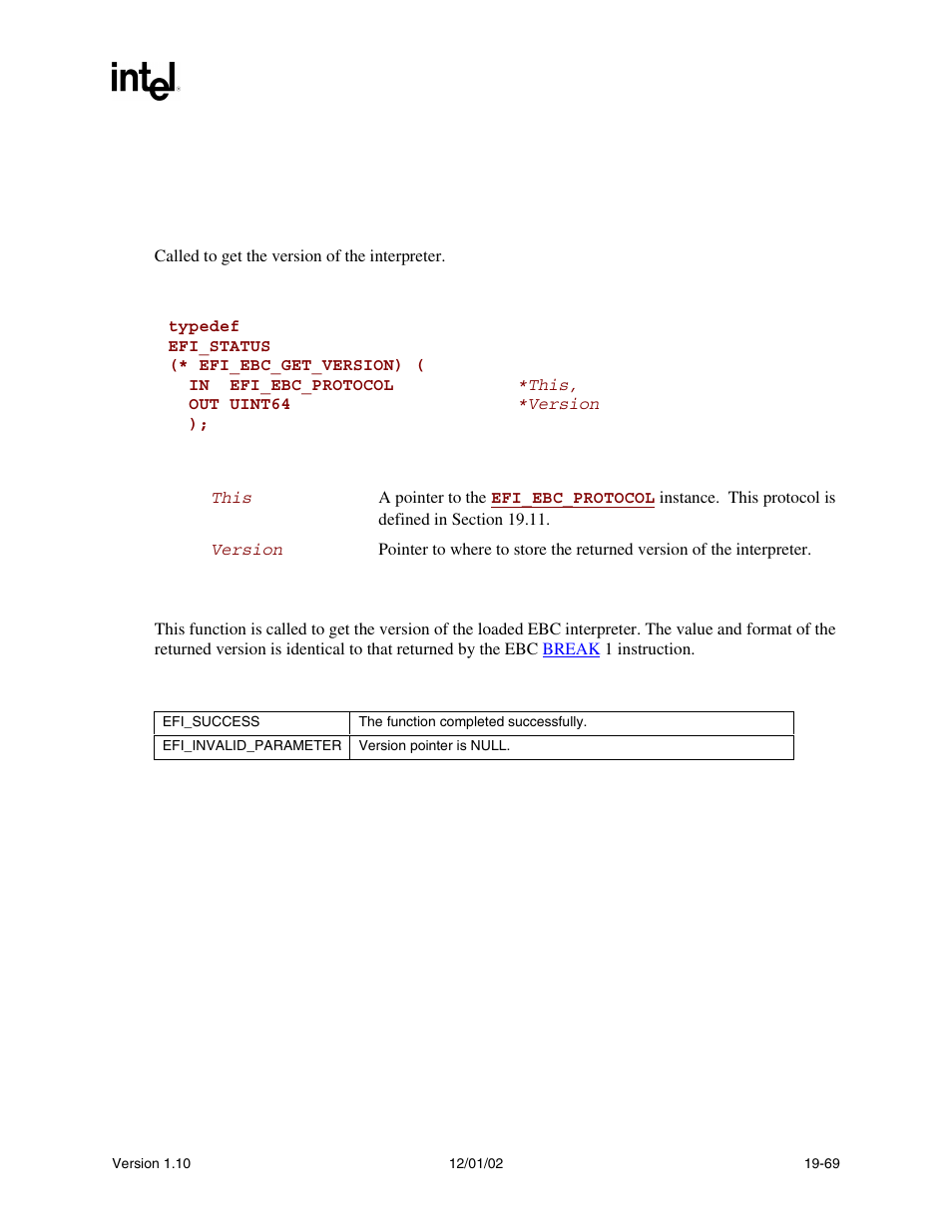 Efi_ebc_protocol.getversion(), Getversion(), Func | Intel Extensible Firmware Interface User Manual | Page 843 / 1084