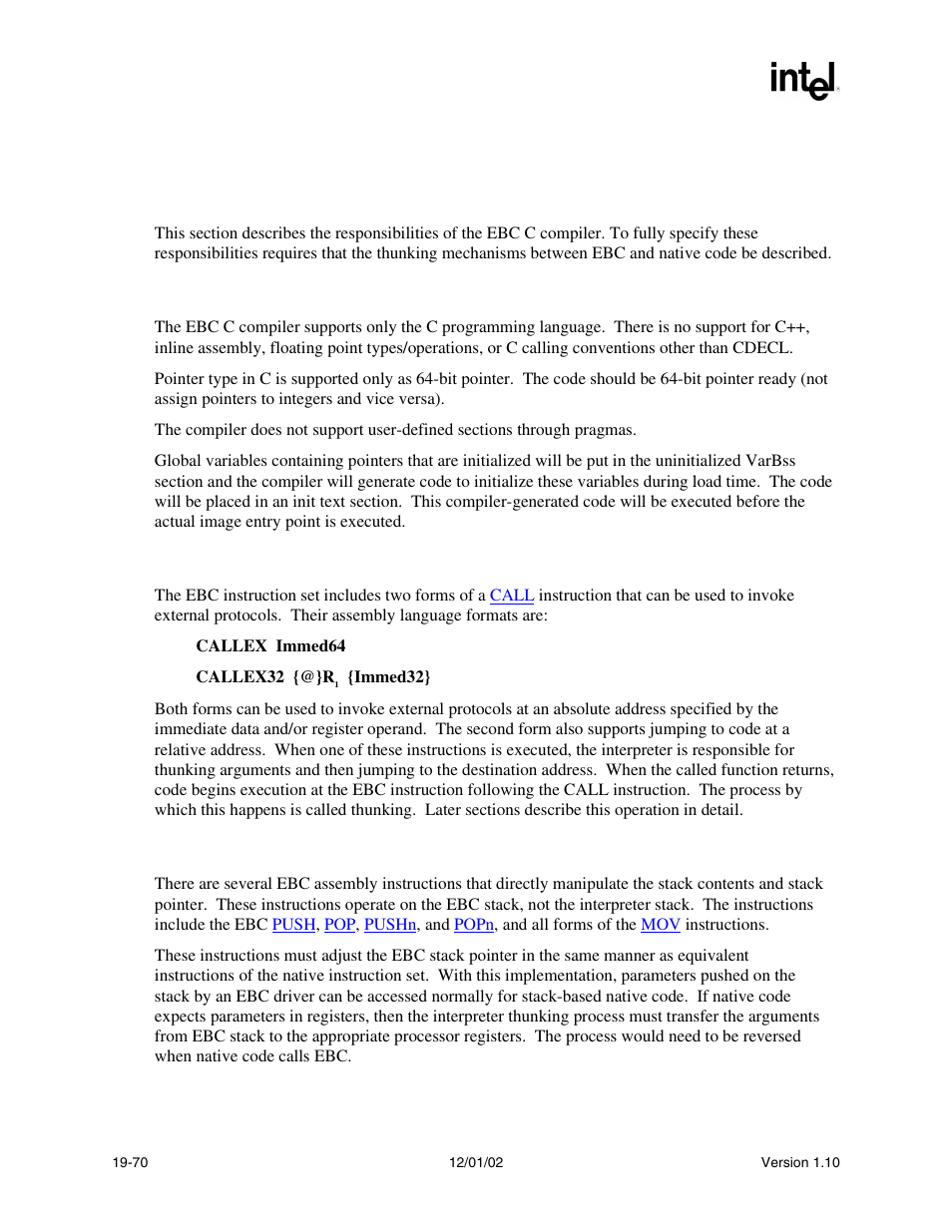 12 ebc tools, 1 ebc c compiler, 2 c coding convention | 3 ebc interface assembly instructions, 4 stack maintenance and argument passing | Intel Extensible Firmware Interface User Manual | Page 844 / 1084