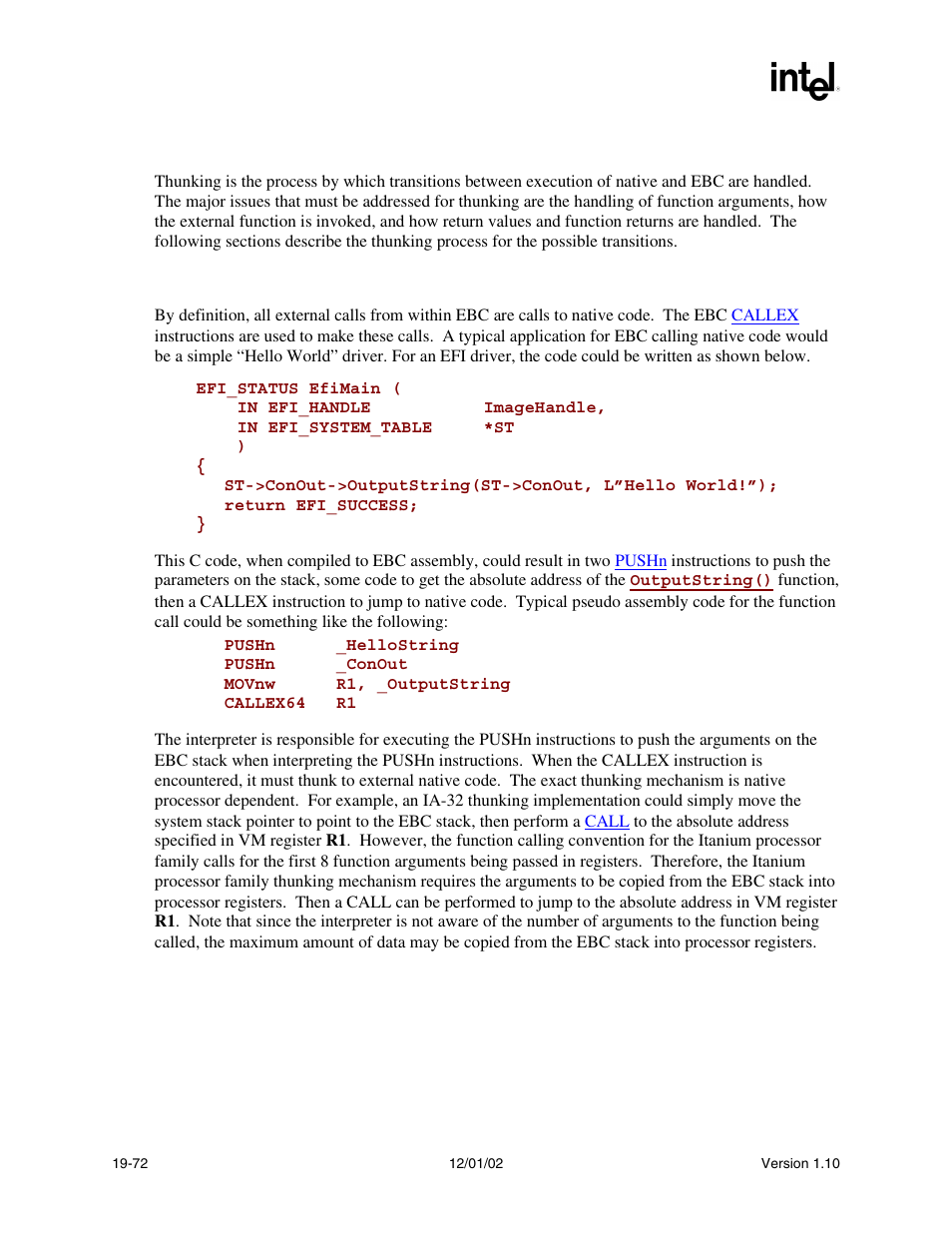 10 thunking, 1 thunking ebc to native code | Intel Extensible Firmware Interface User Manual | Page 846 / 1084