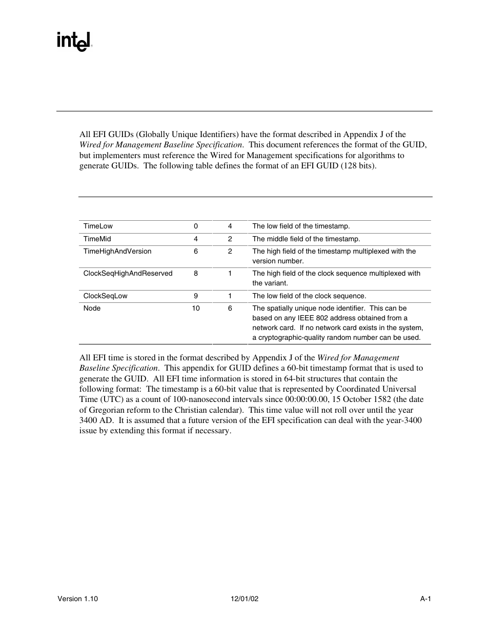 Appendix a guid and time formats | Intel Extensible Firmware Interface User Manual | Page 851 / 1084