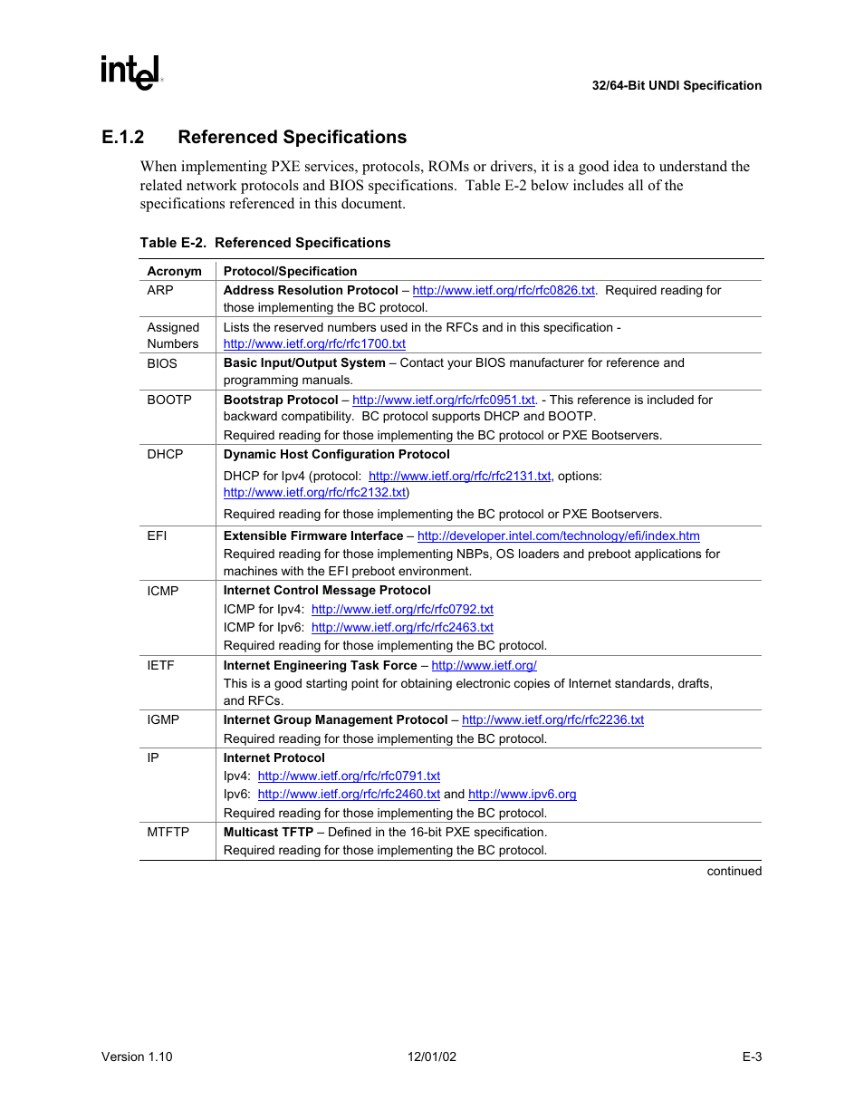 E.1.2 referenced specifications | Intel Extensible Firmware Interface User Manual | Page 869 / 1084