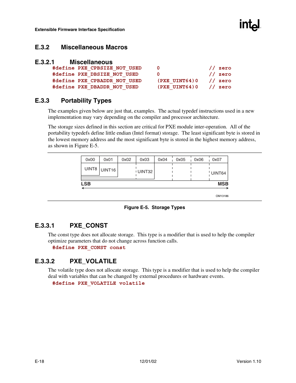 E.3.2 miscellaneous macros, E.3.3 portability types, E.3.3.1 pxe_const | E.3.3.2 pxe_volatile | Intel Extensible Firmware Interface User Manual | Page 884 / 1084