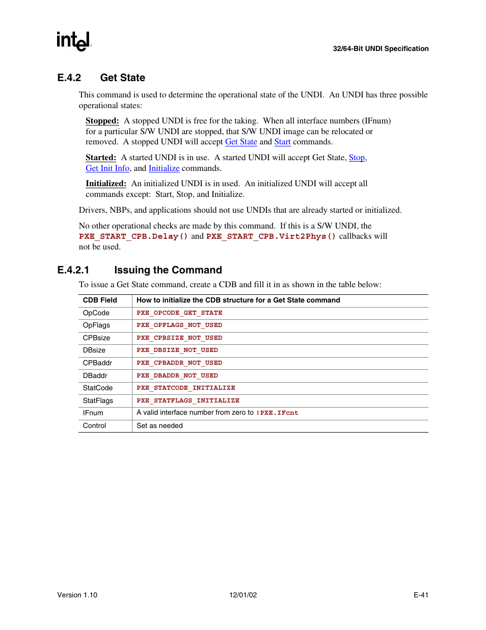 E.4.2 get state, E.4.2.1 issuing the command | Intel Extensible Firmware Interface User Manual | Page 907 / 1084