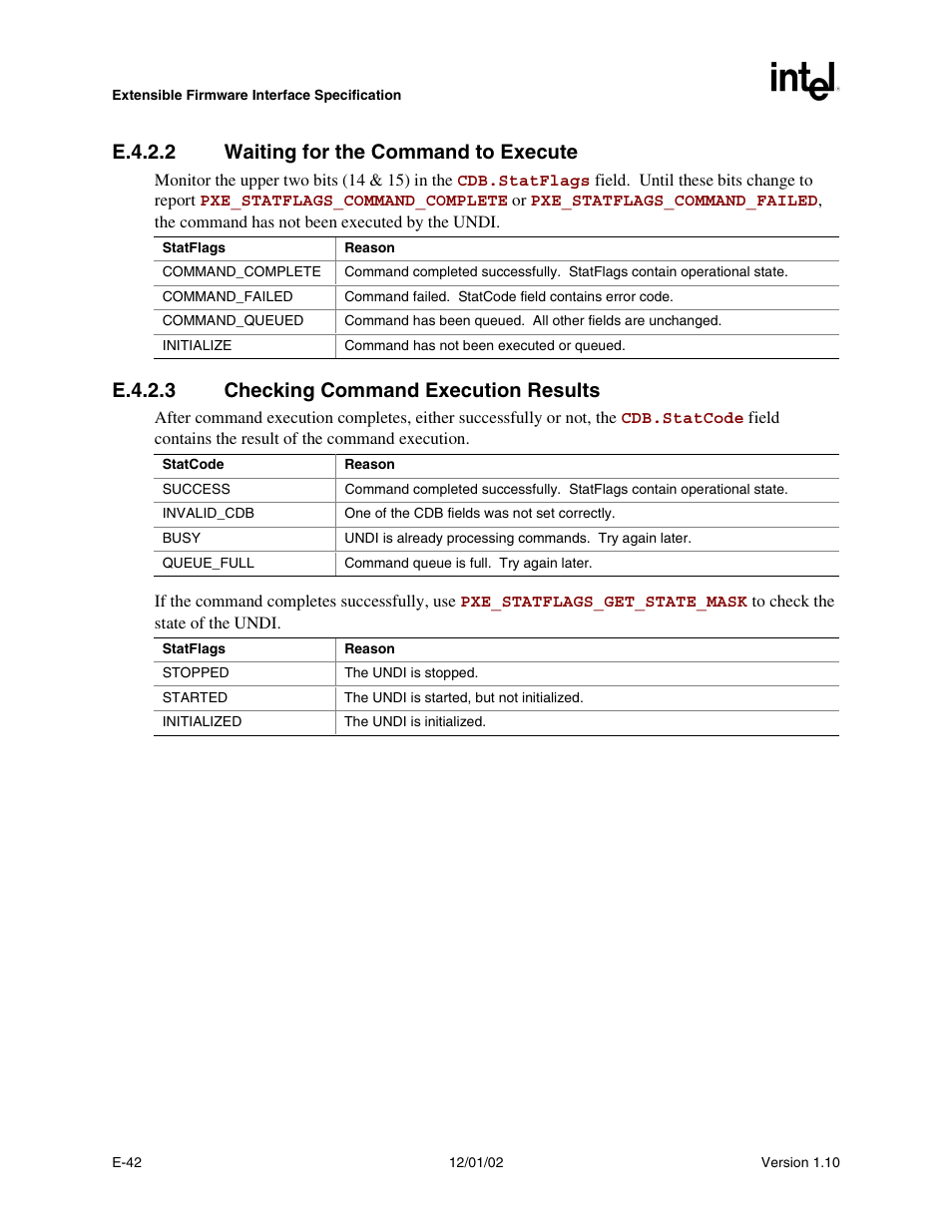 E.4.2.2 waiting for the command to execute, E.4.2.3 checking command execution results | Intel Extensible Firmware Interface User Manual | Page 908 / 1084