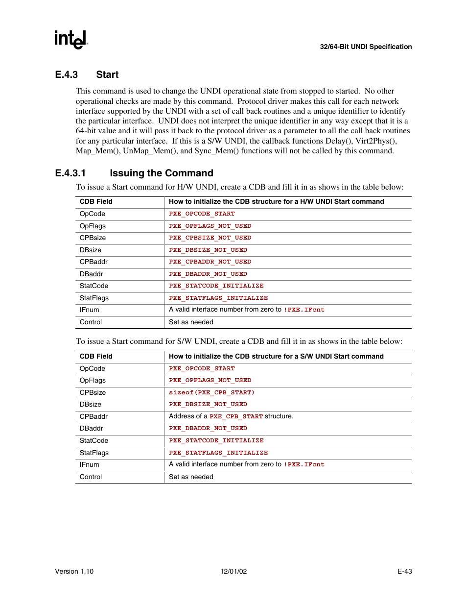 E.4.3 start, Start, E.4.3.1 issuing the command | Intel Extensible Firmware Interface User Manual | Page 909 / 1084