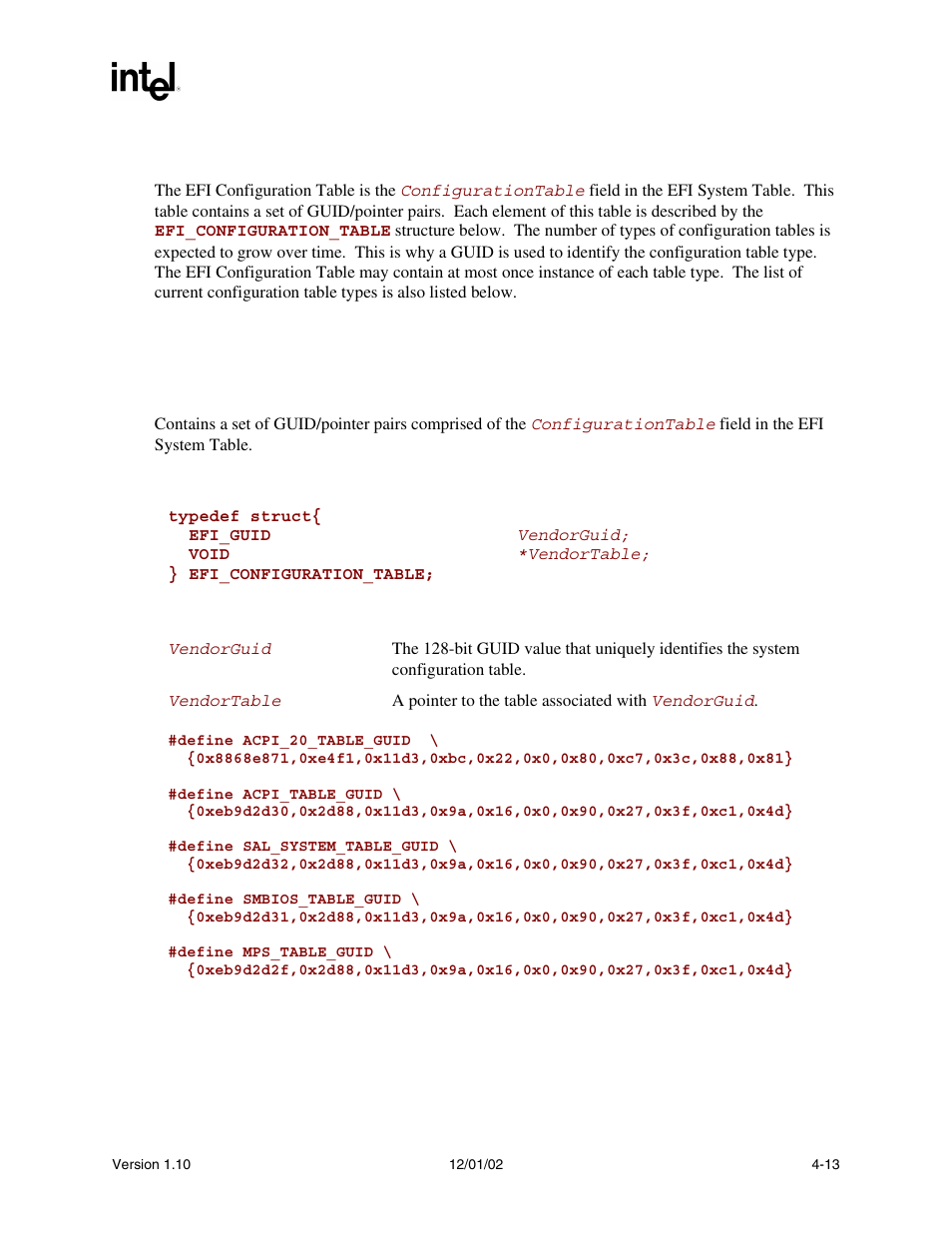 6 efi configuration table, Efi_configuration_table | Intel Extensible Firmware Interface User Manual | Page 91 / 1084