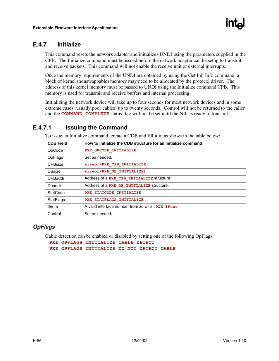 E.4.7 initialize, Initialize, E.4.7.1 issuing the command | Intel Extensible Firmware Interface User Manual | Page 922 / 1084