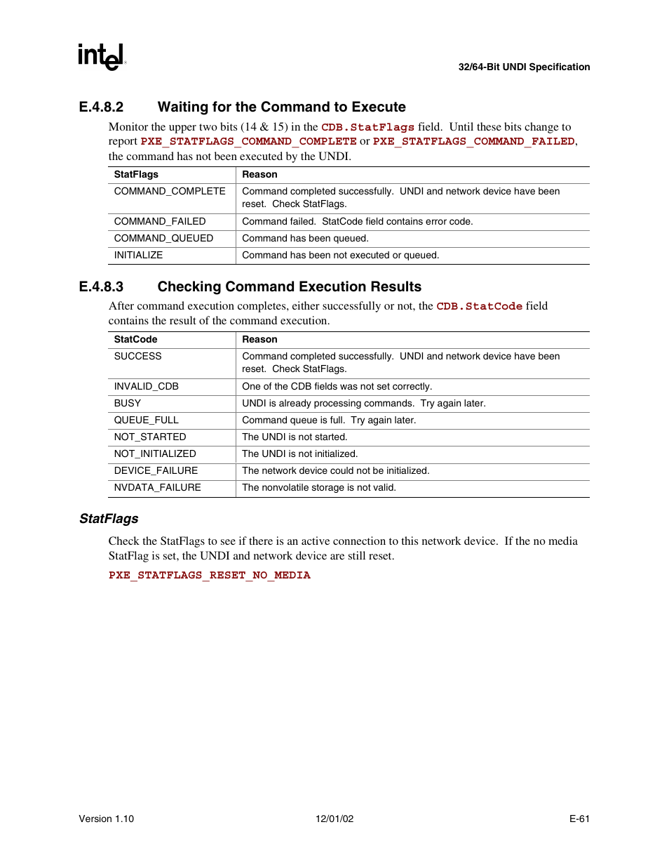 E.4.8.2 waiting for the command to execute, E.4.8.3 checking command execution results | Intel Extensible Firmware Interface User Manual | Page 927 / 1084