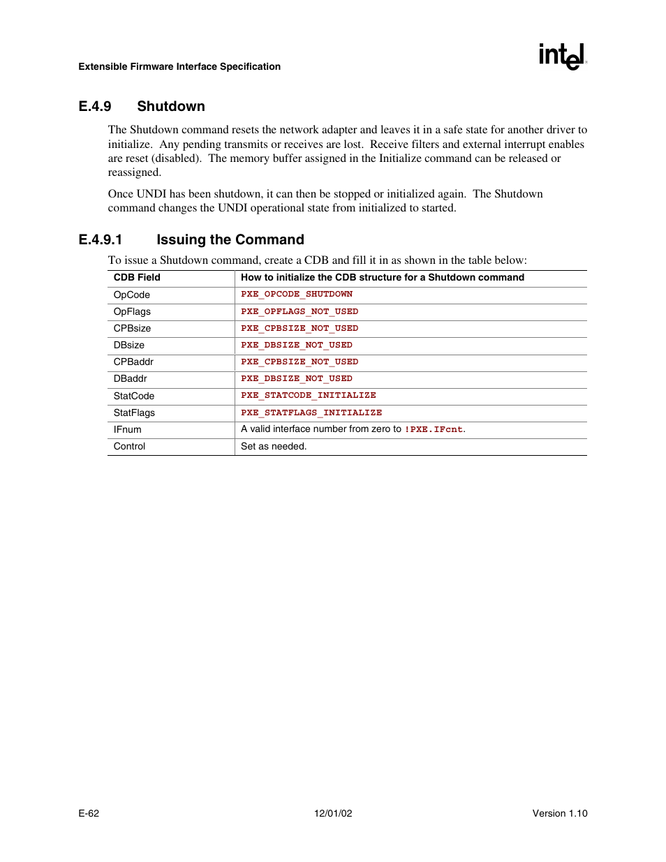 E.4.9 shutdown, E.4.9.1 issuing the command | Intel Extensible Firmware Interface User Manual | Page 928 / 1084