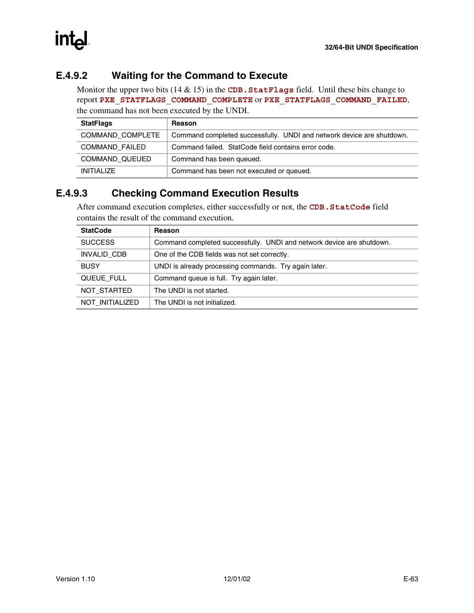 E.4.9.2 waiting for the command to execute, E.4.9.3 checking command execution results | Intel Extensible Firmware Interface User Manual | Page 929 / 1084