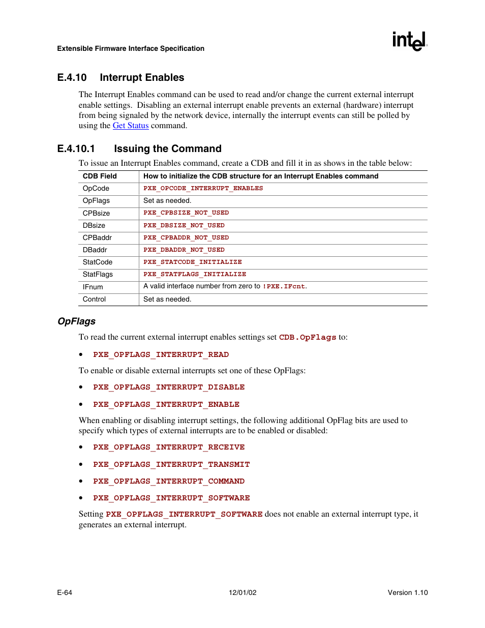 E.4.10 interrupt enables, E.4.10.1 issuing the command | Intel Extensible Firmware Interface User Manual | Page 930 / 1084