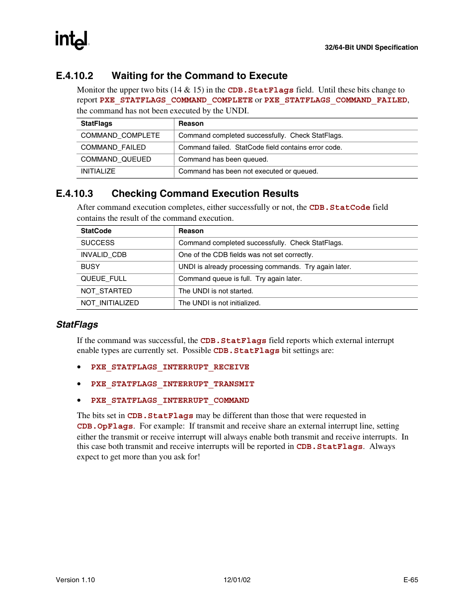 E.4.10.2 waiting for the command to execute, E.4.10.3 checking command execution results | Intel Extensible Firmware Interface User Manual | Page 931 / 1084