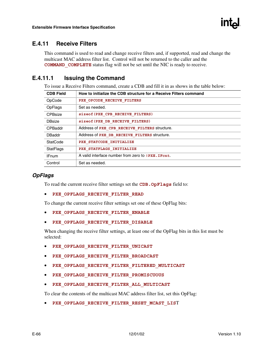 E.4.11 receive filters, E.4.11.1 issuing the command | Intel Extensible Firmware Interface User Manual | Page 932 / 1084