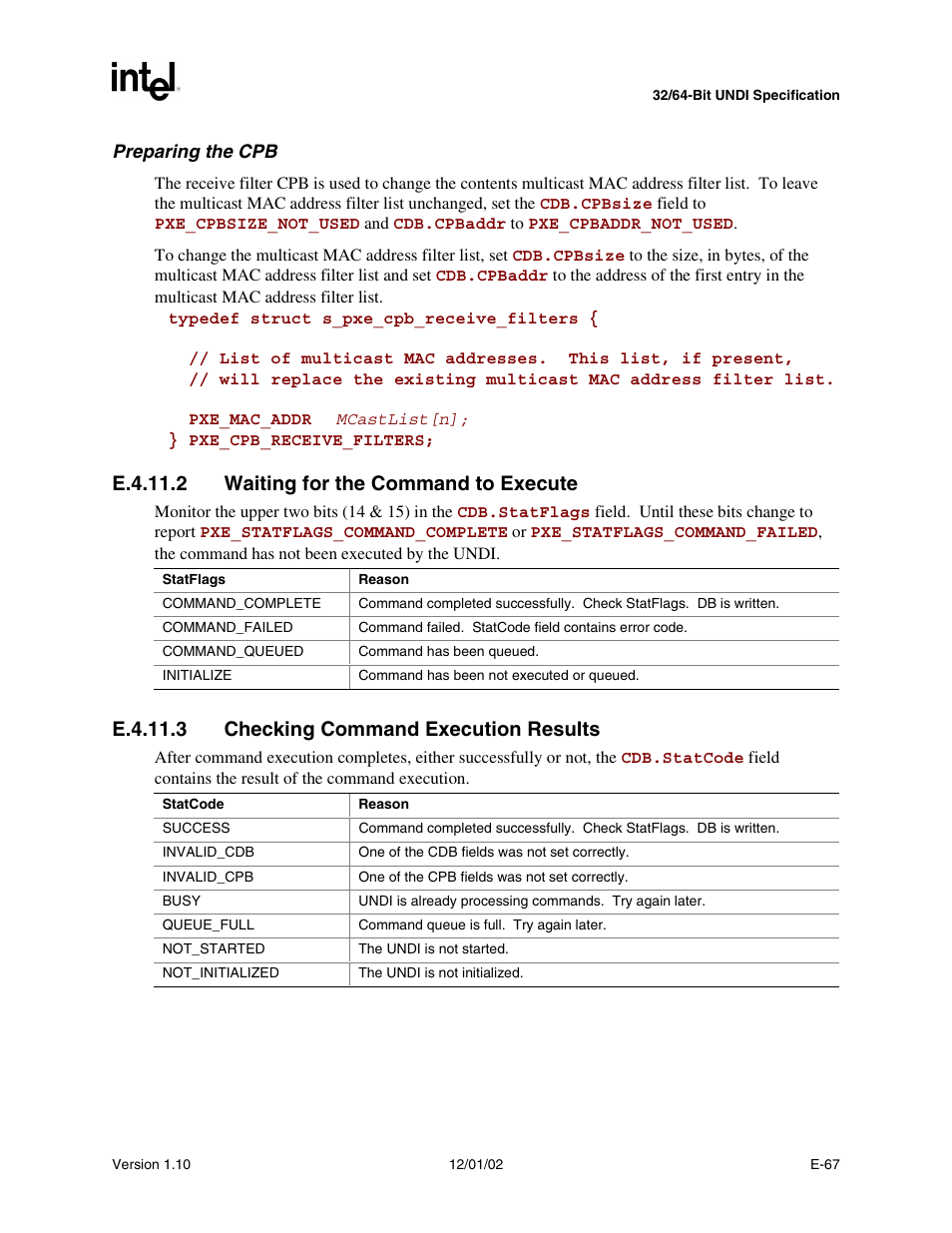 E.4.11.2 waiting for the command to execute, E.4.11.3 checking command execution results | Intel Extensible Firmware Interface User Manual | Page 933 / 1084