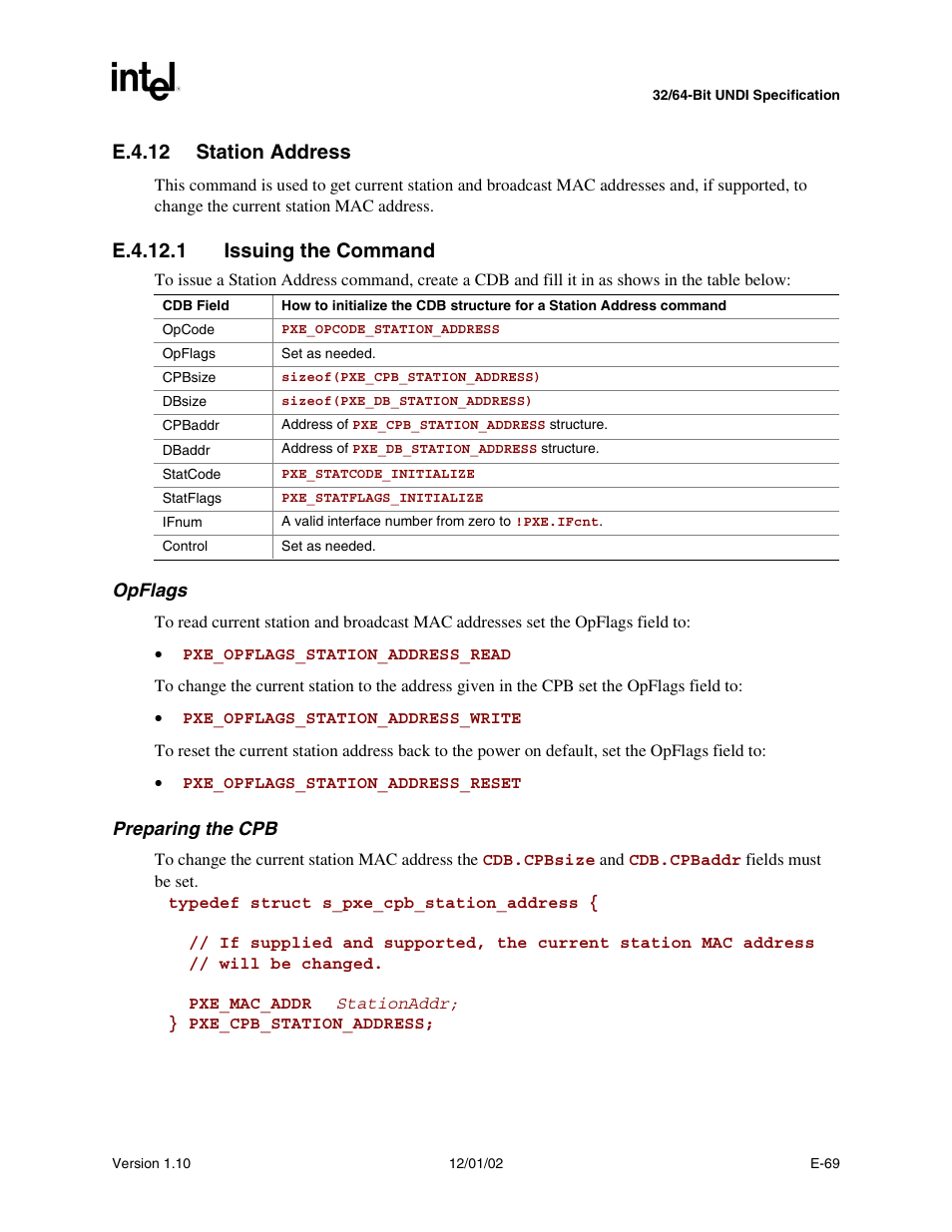 E.4.12 station address, E.4.12.1 issuing the command | Intel Extensible Firmware Interface User Manual | Page 935 / 1084