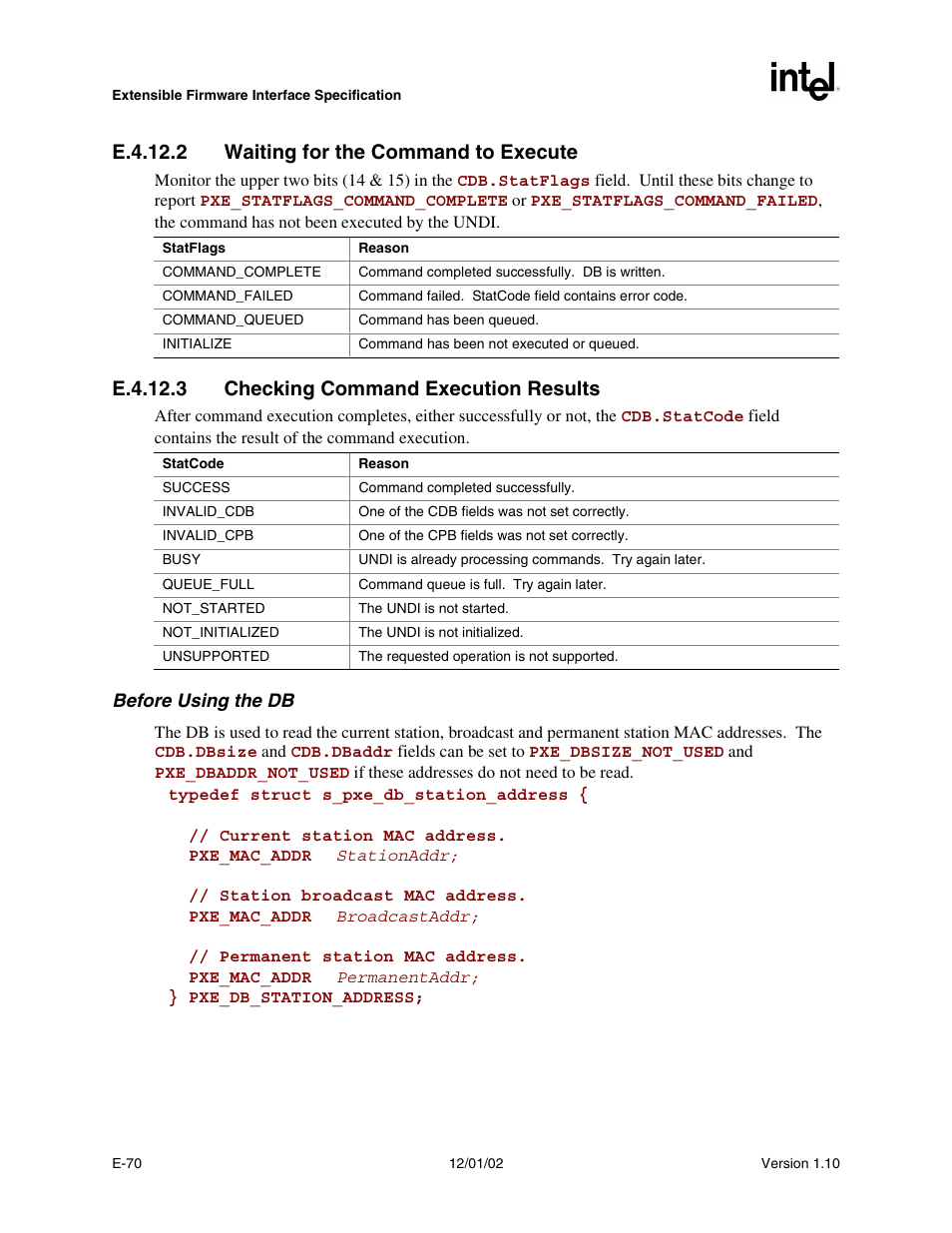 E.4.12.2 waiting for the command to execute, E.4.12.3 checking command execution results | Intel Extensible Firmware Interface User Manual | Page 936 / 1084