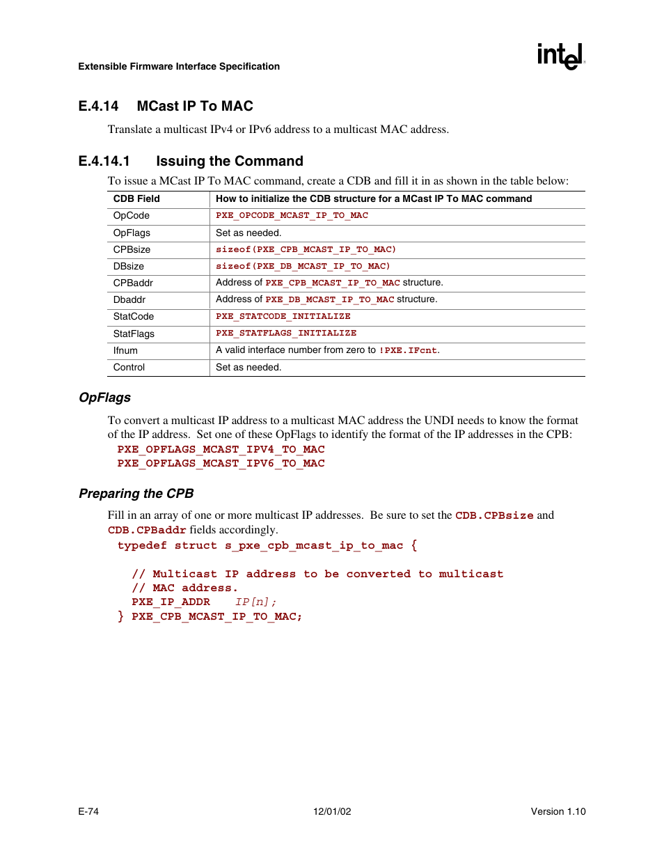 E.4.14 mcast ip to mac, E.4.14.1 issuing the command | Intel Extensible Firmware Interface User Manual | Page 940 / 1084