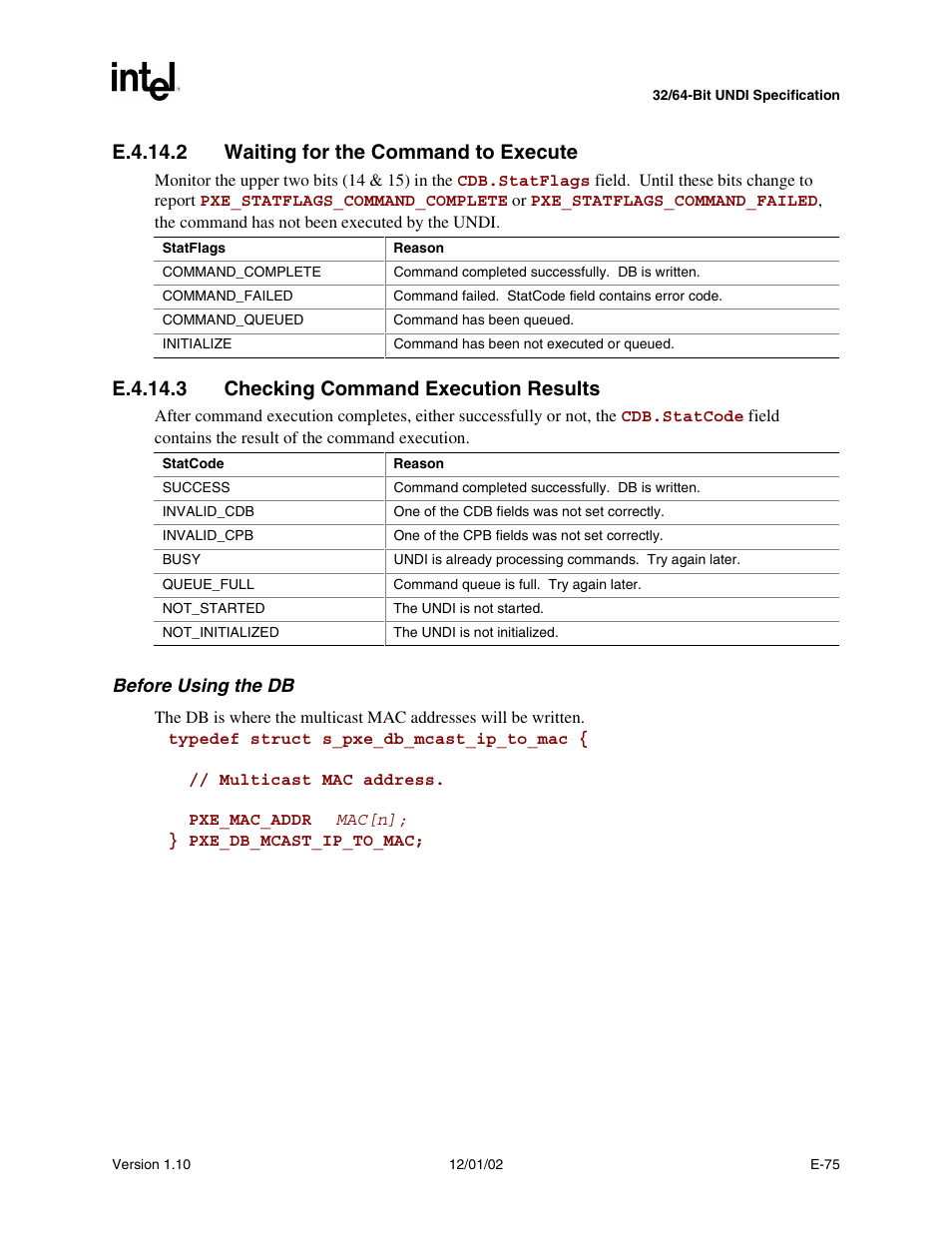 E.4.14.2 waiting for the command to execute, E.4.14.3 checking command execution results | Intel Extensible Firmware Interface User Manual | Page 941 / 1084