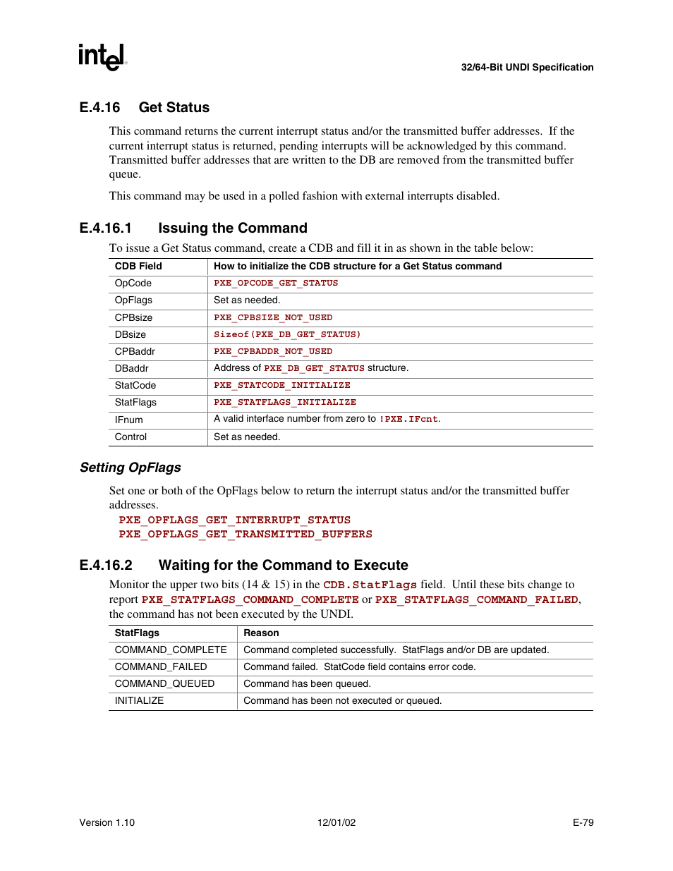 E.4.16 get status, Get state, E.4.16.1 issuing the command | E.4.16.2 waiting for the command to execute | Intel Extensible Firmware Interface User Manual | Page 945 / 1084
