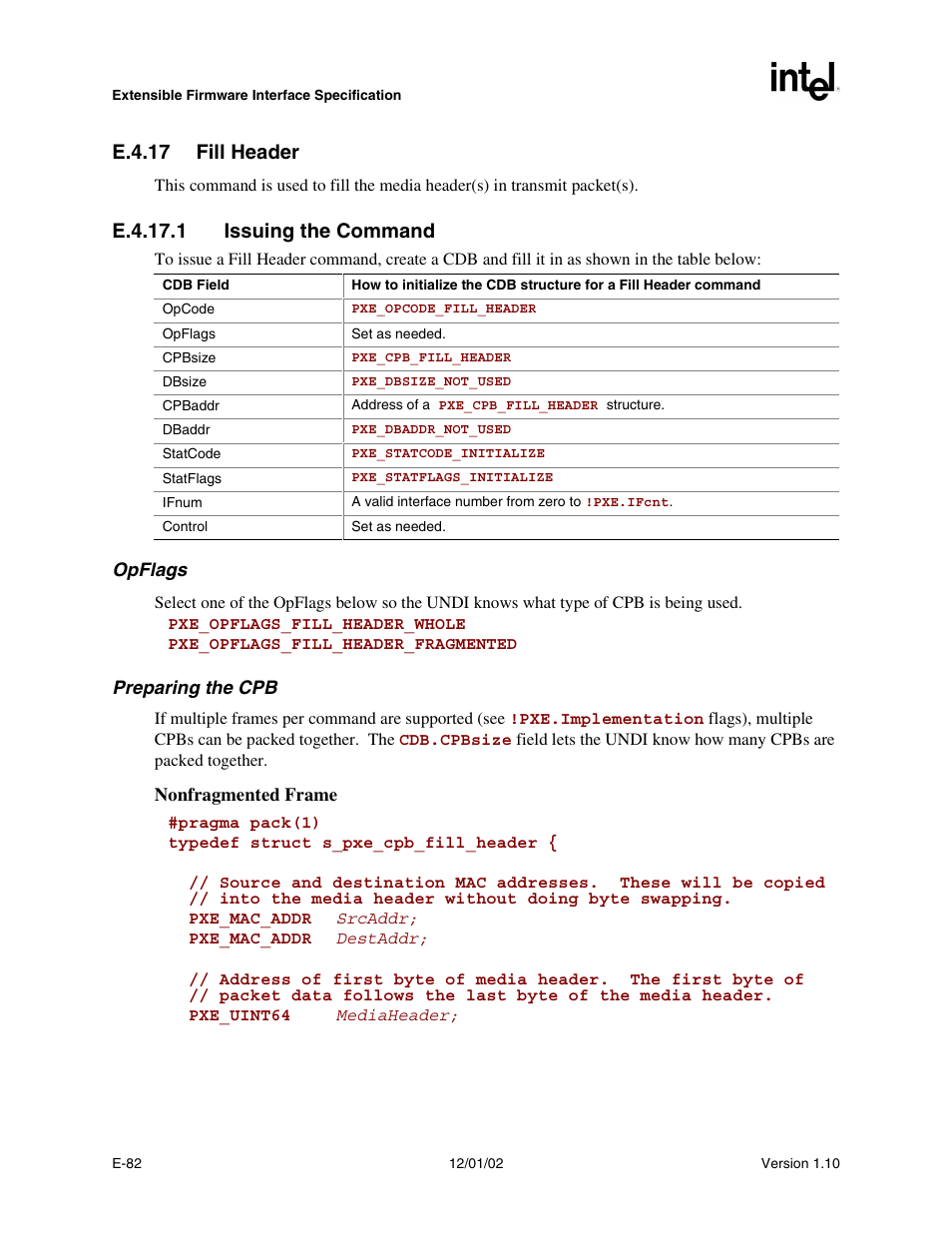 E.4.17 fill header, E.4.17.1 issuing the command | Intel Extensible Firmware Interface User Manual | Page 948 / 1084