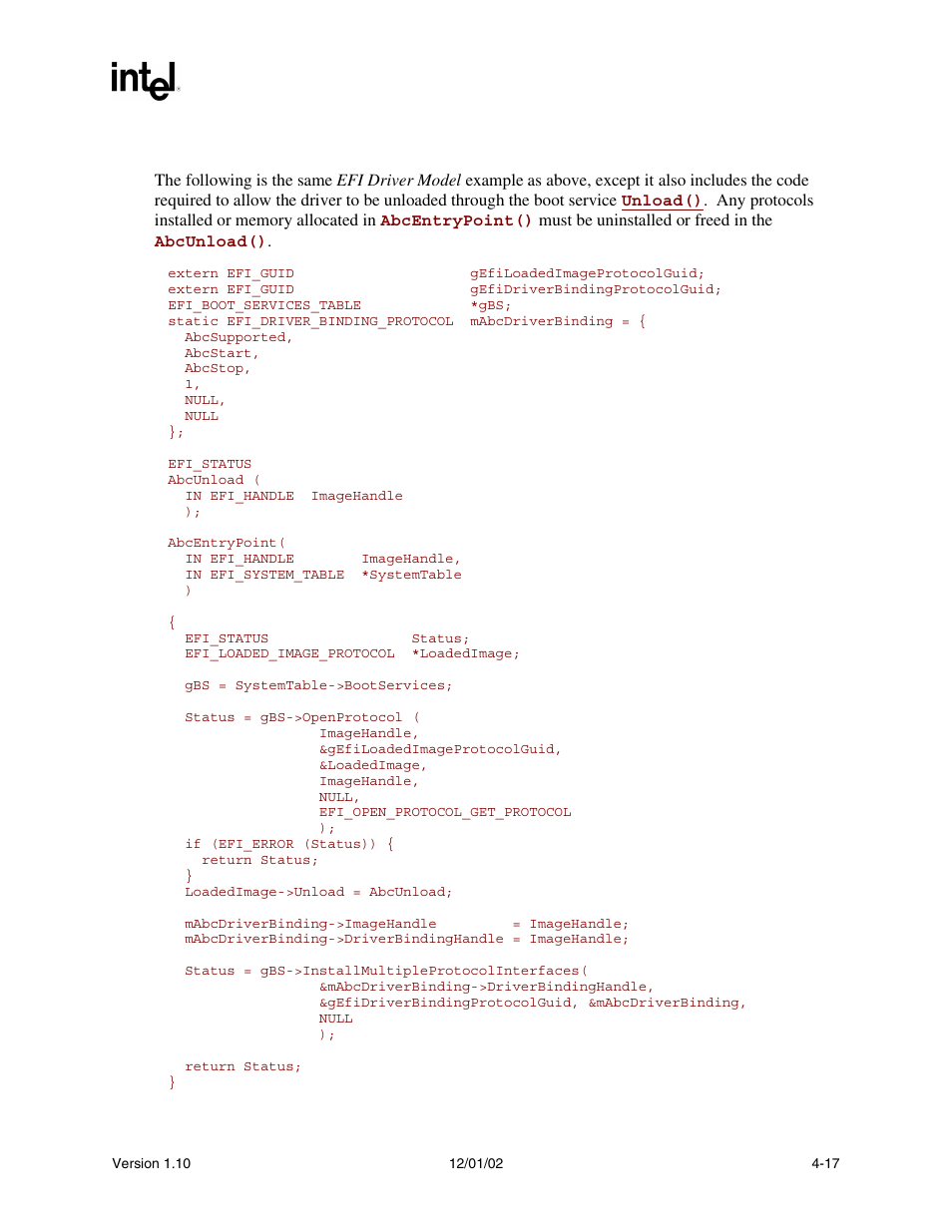 3 efi driver model example (unloadable) | Intel Extensible Firmware Interface User Manual | Page 95 / 1084