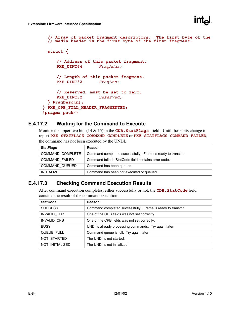 E.4.17.2 waiting for the command to execute, E.4.17.3 checking command execution results | Intel Extensible Firmware Interface User Manual | Page 950 / 1084