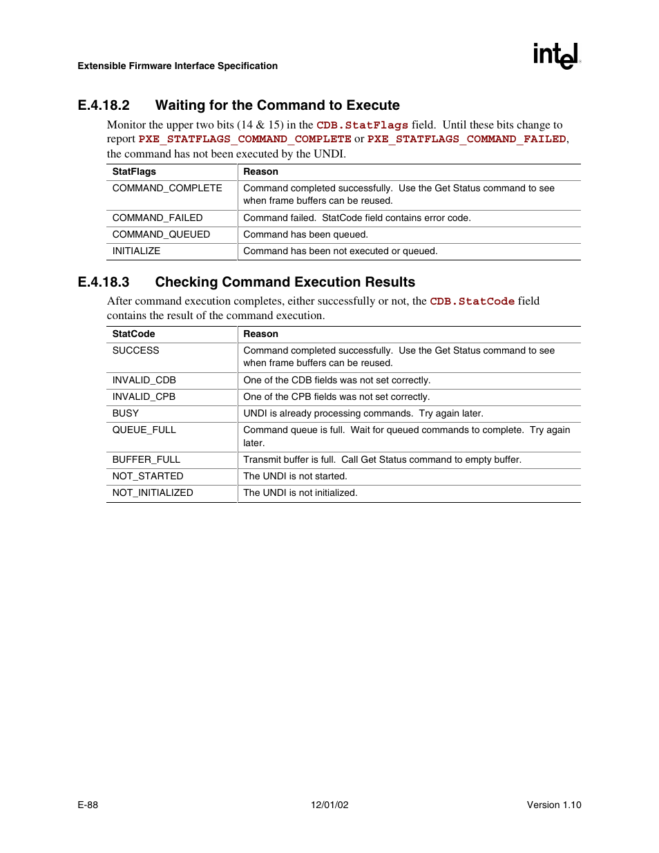 E.4.18.2 waiting for the command to execute, E.4.18.3 checking command execution results | Intel Extensible Firmware Interface User Manual | Page 954 / 1084