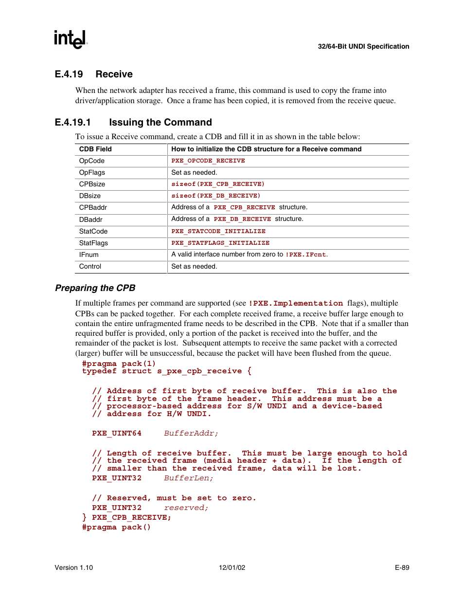 E.4.19 receive, E.4.19.1 issuing the command | Intel Extensible Firmware Interface User Manual | Page 955 / 1084